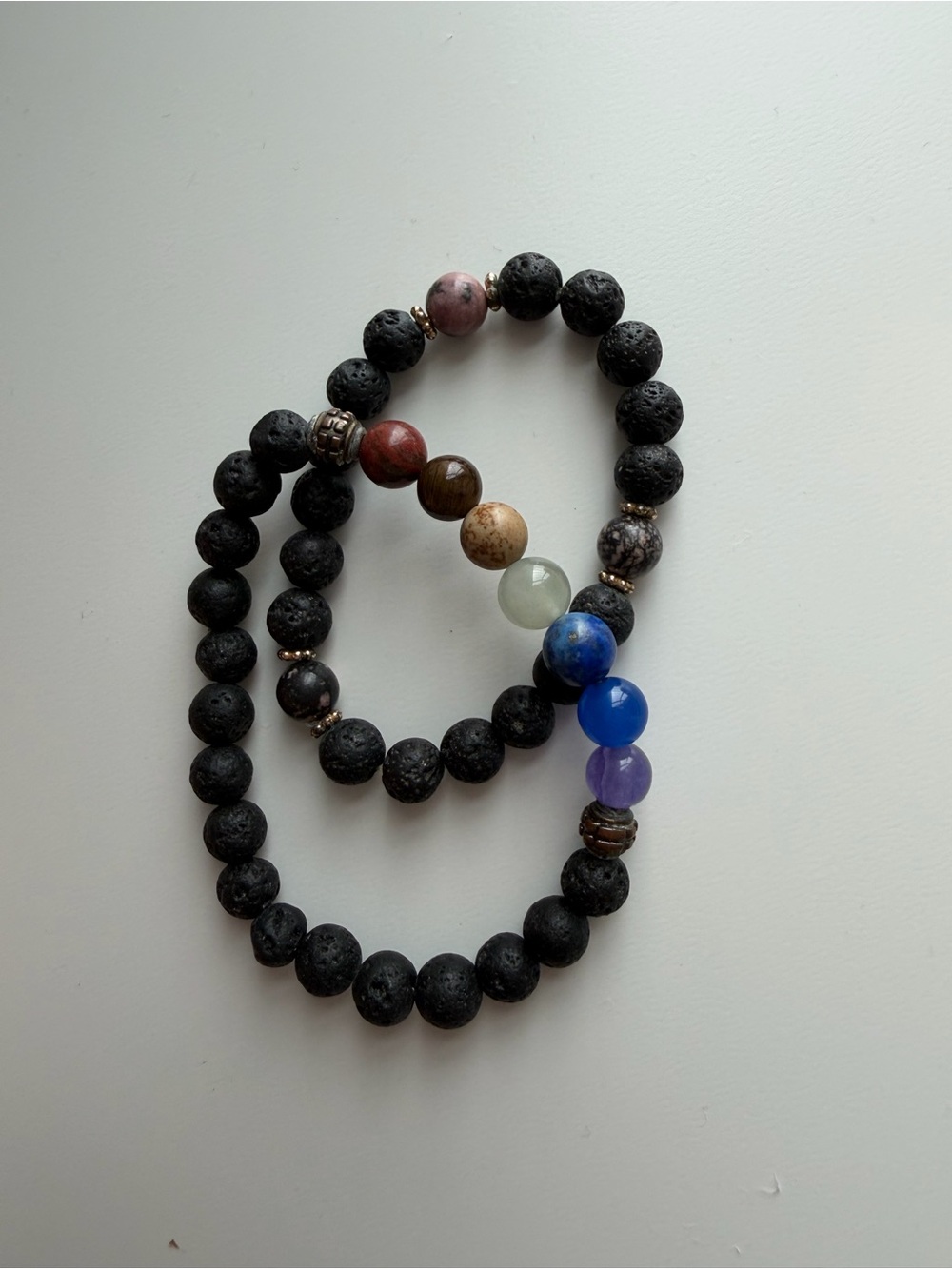 Black Lava Bead Bracelet with Multicolor Gem Accents